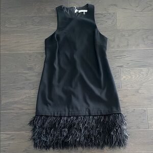 Trina Turk Black Mini Dress with Feathered Hem
